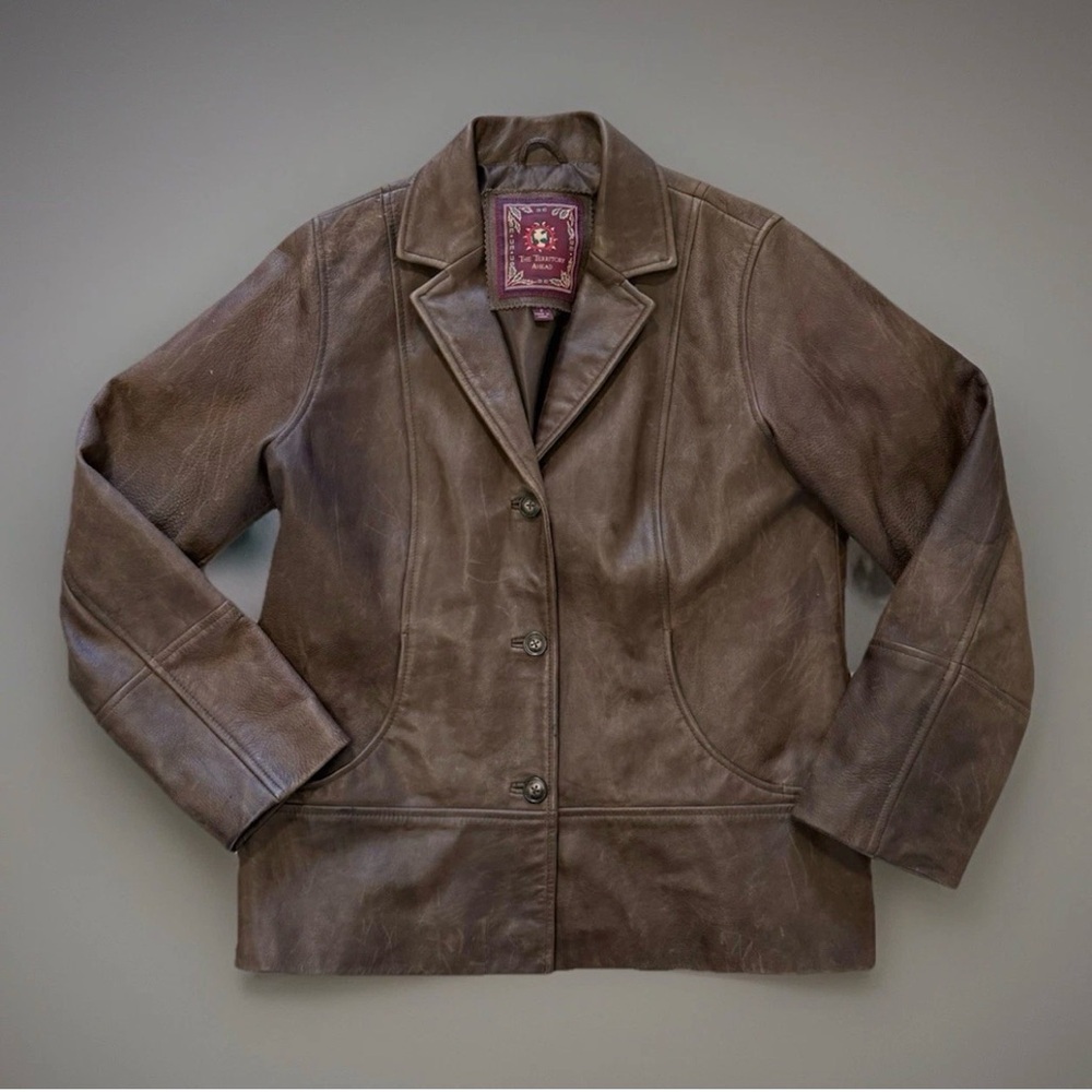 Vintage Womens Leather Jacket The Territory Ahead Sz 8 Brown 90s Y2K Rugged